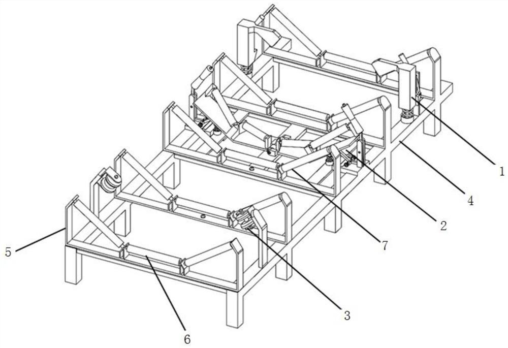 Multistage automatic deviation rectifying device for coal conveying belt of thermal power plant