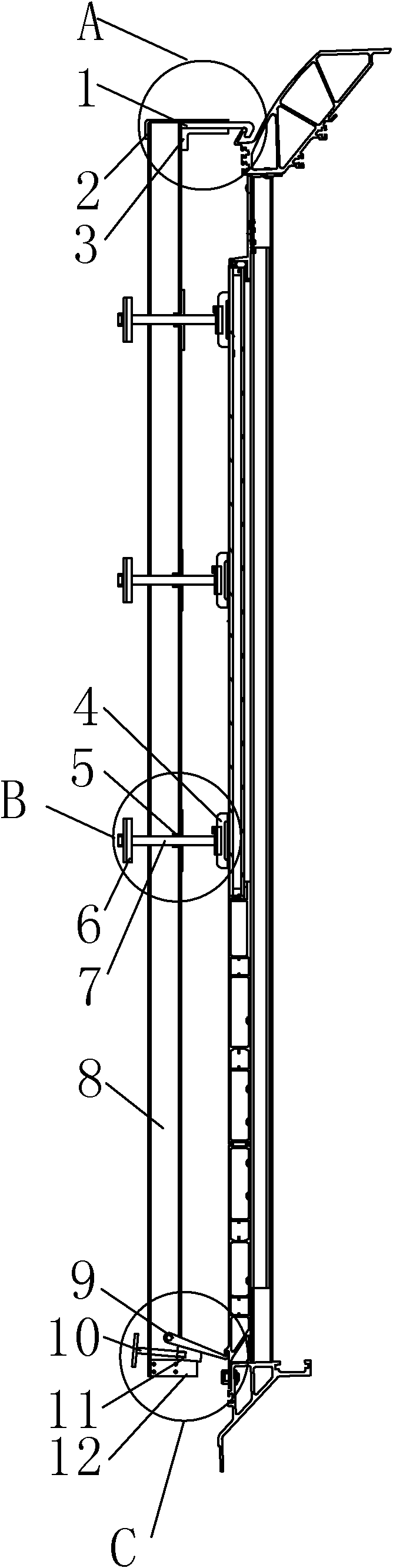 Device for bonding, curing, and pressing side window glass of metrovehicle