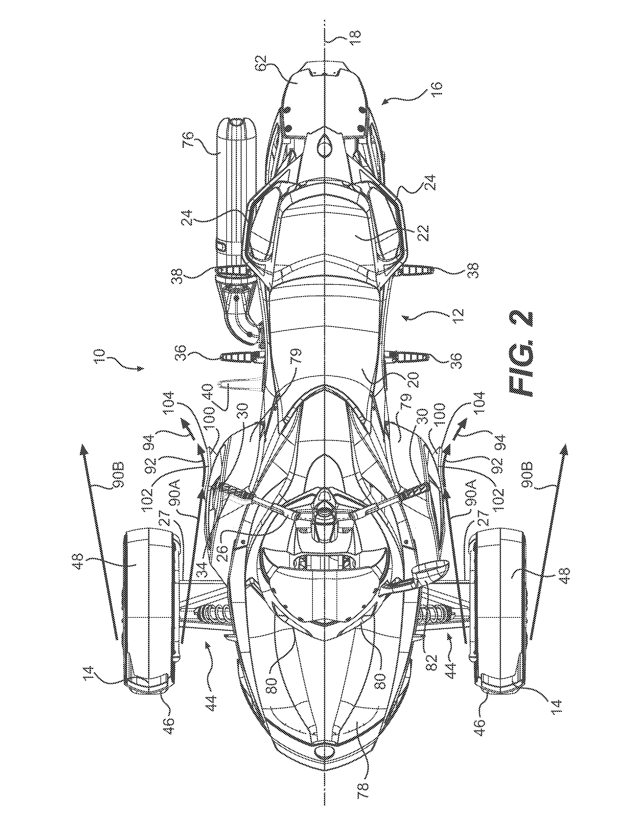 Wheeled vehicle with water deflectors