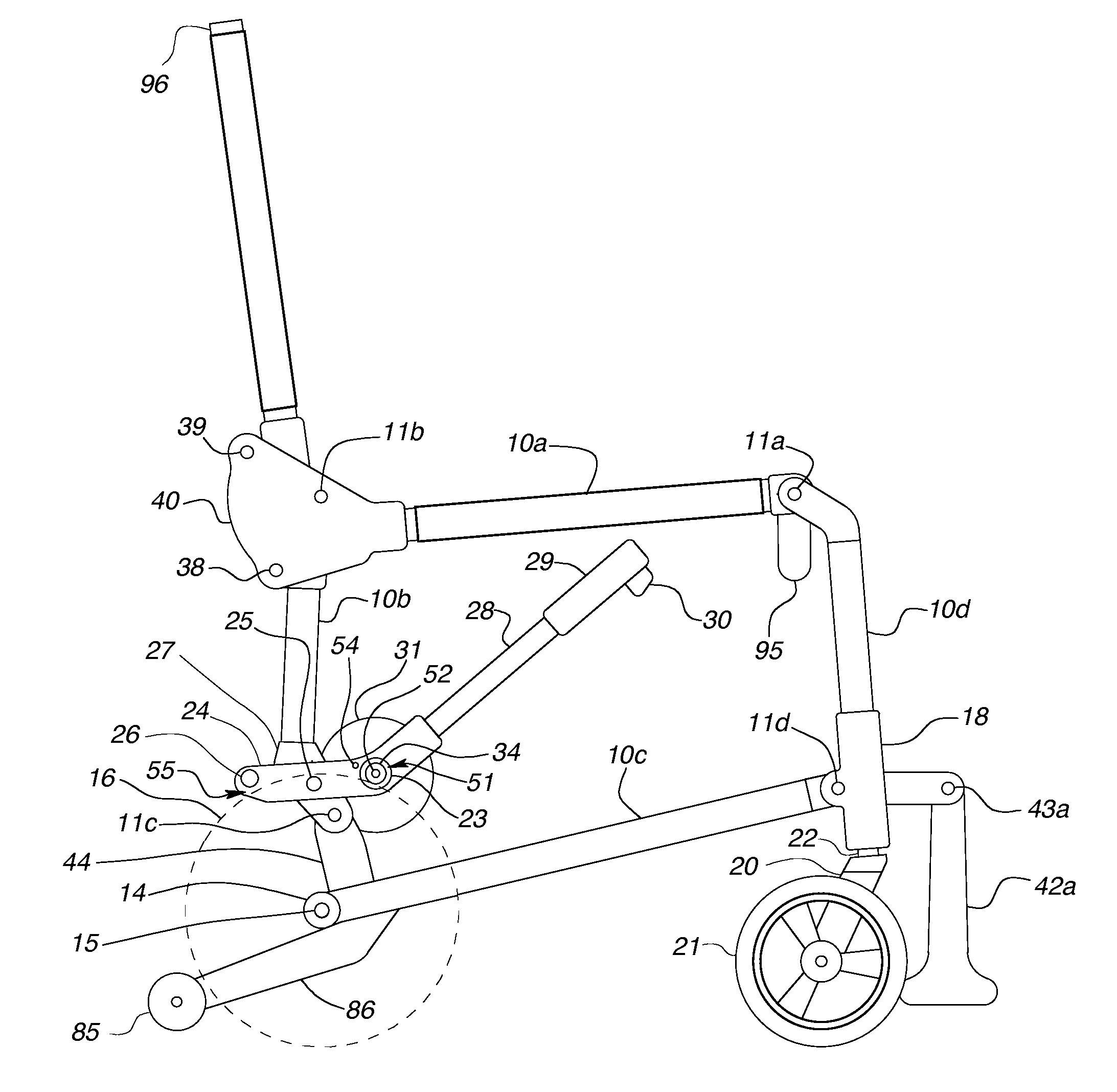 Lightweight folding motorized chair with mechanical traction steering and braking