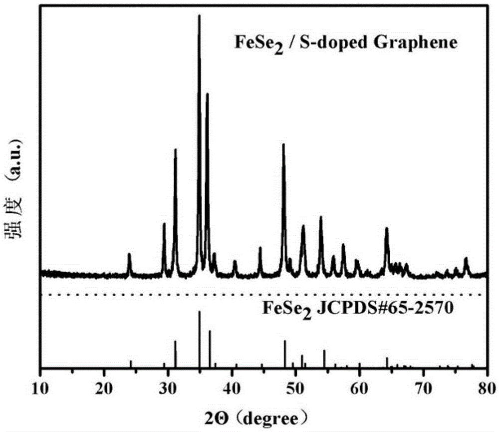 Iron diselenide/sulfur-doped graphene anode composite material for sodium-ion battery and preparation method of iron diselenide/sulfur-doped graphene anode composite material