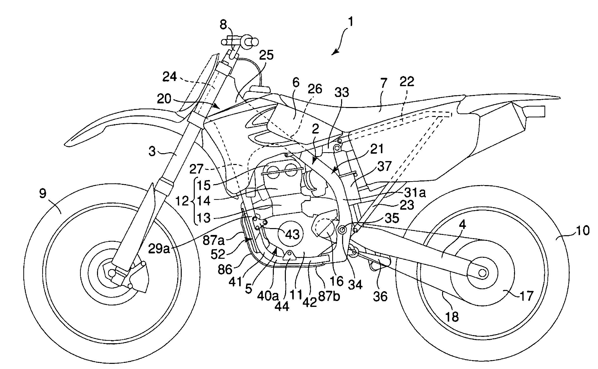 Dry sump type lubrication device for a motorcycle