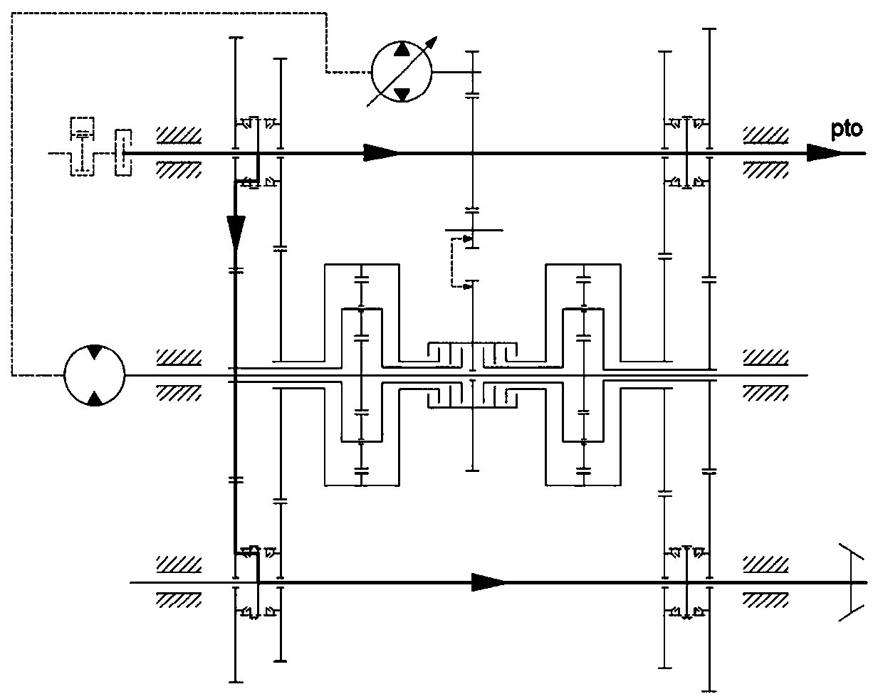 A double-planet row multi-stage multi-clutch hydraulic-mechanical continuously variable transmission