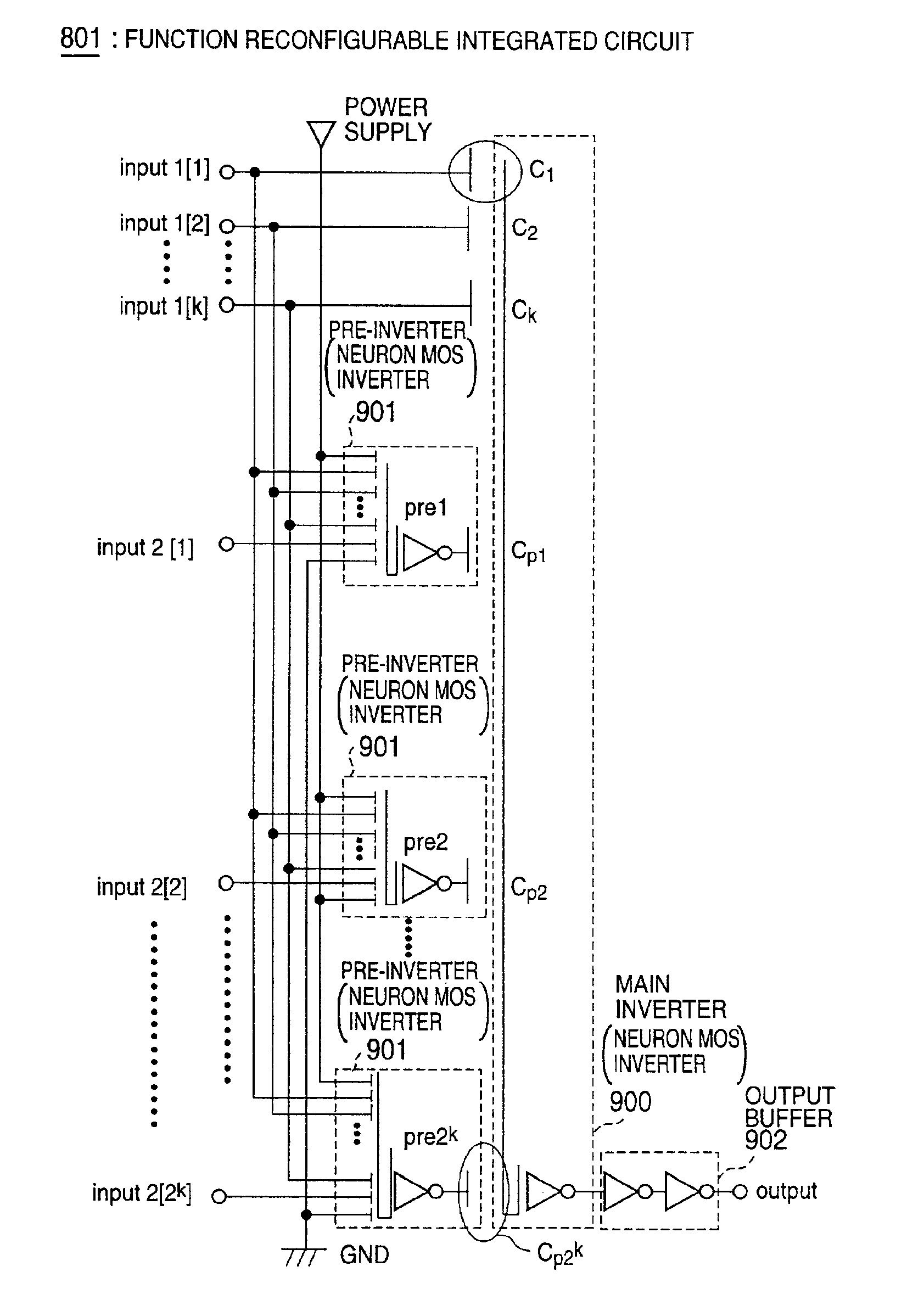 Function reconfigurable semiconductor device and integrated circuit configuring the semiconductor device