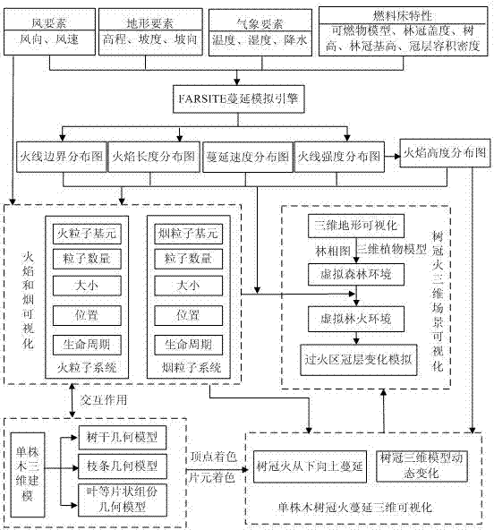 Crown fire spread three-dimensional visualization method