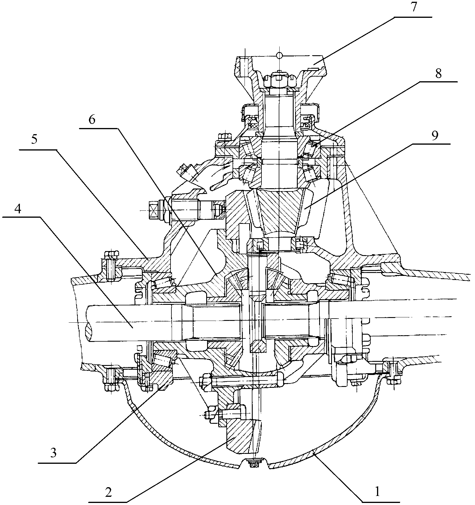 Bearing rigidity test system of bevel gear of automobile driving axle assembly