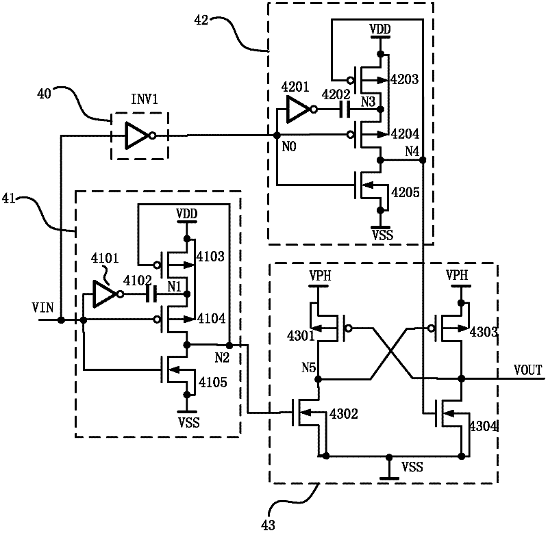 A positive high voltage level conversion circuit