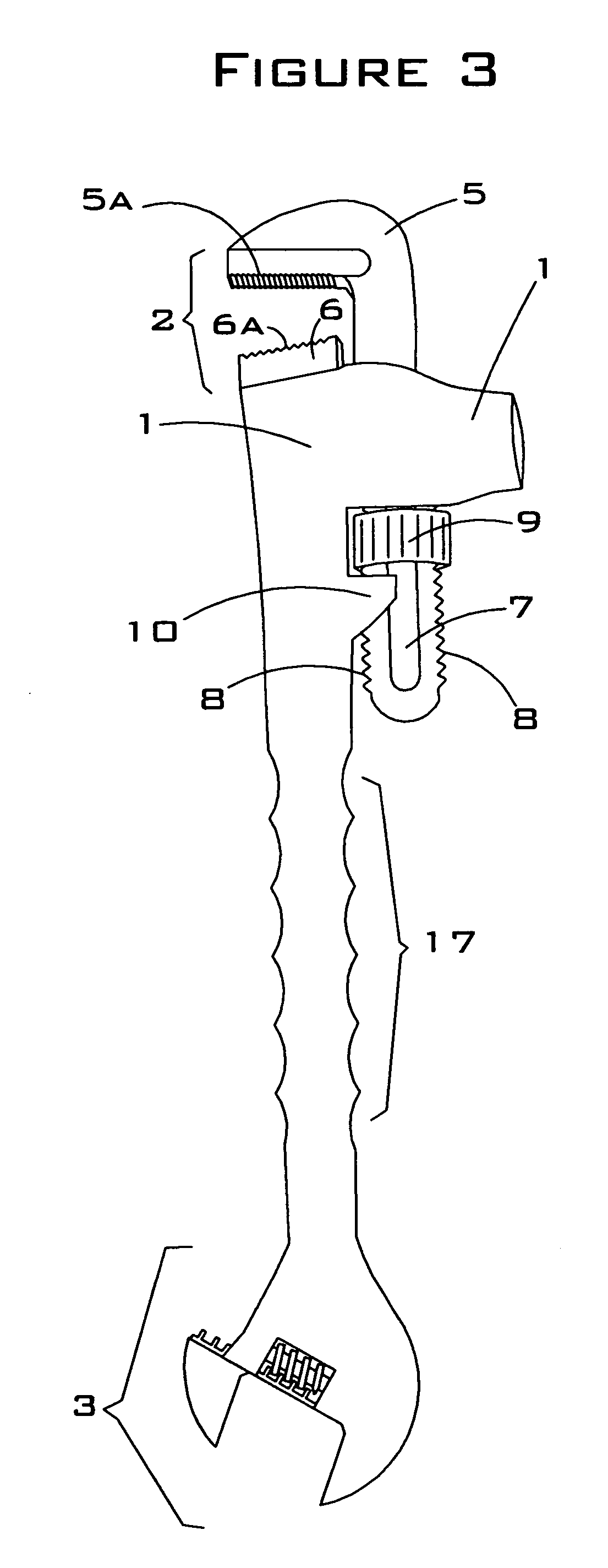 Combination tool with hammer head, crescent wrench and pipe wrench