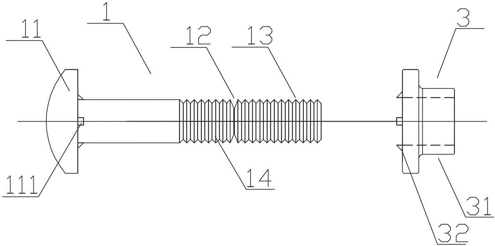 An anti-displacement riveting bolt and connection structure