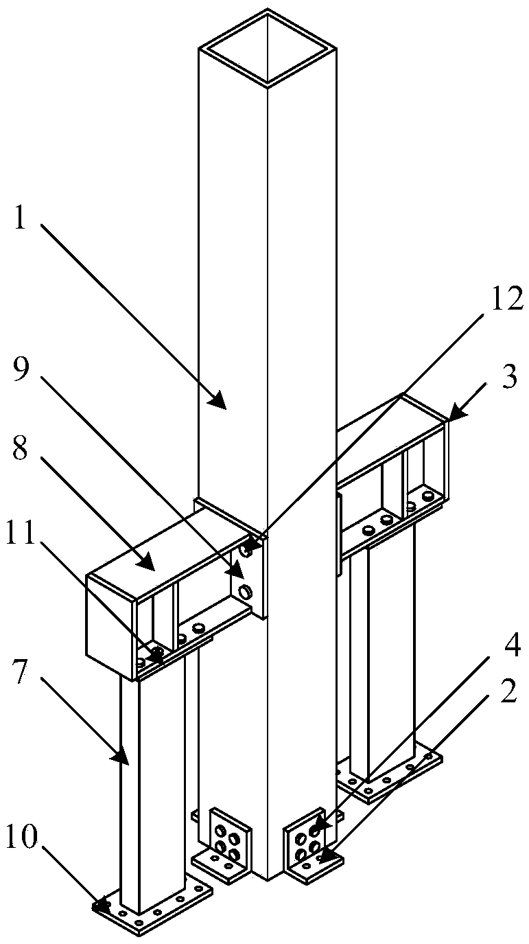 L-shaped member connecting column base node with additional lateral-resistance shearing wall and functions recoverable after earthquake