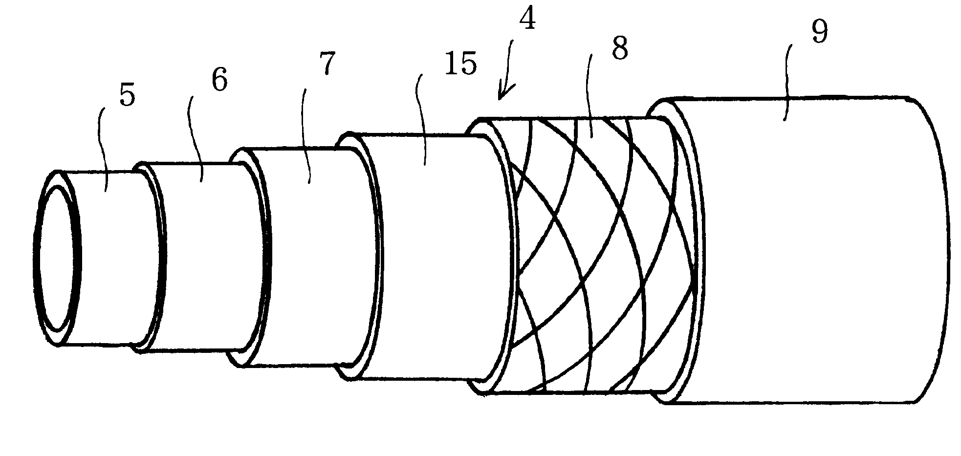 Hose for refrigerant for an electrically driven compressor