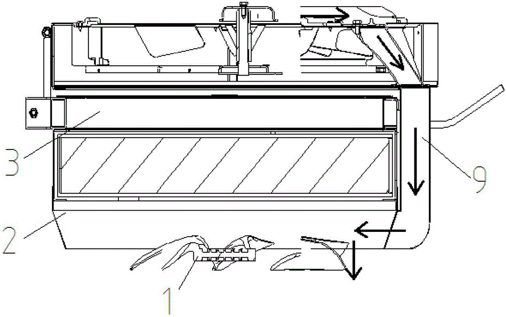 Dust removing structure of rotary water tank cover and harvester