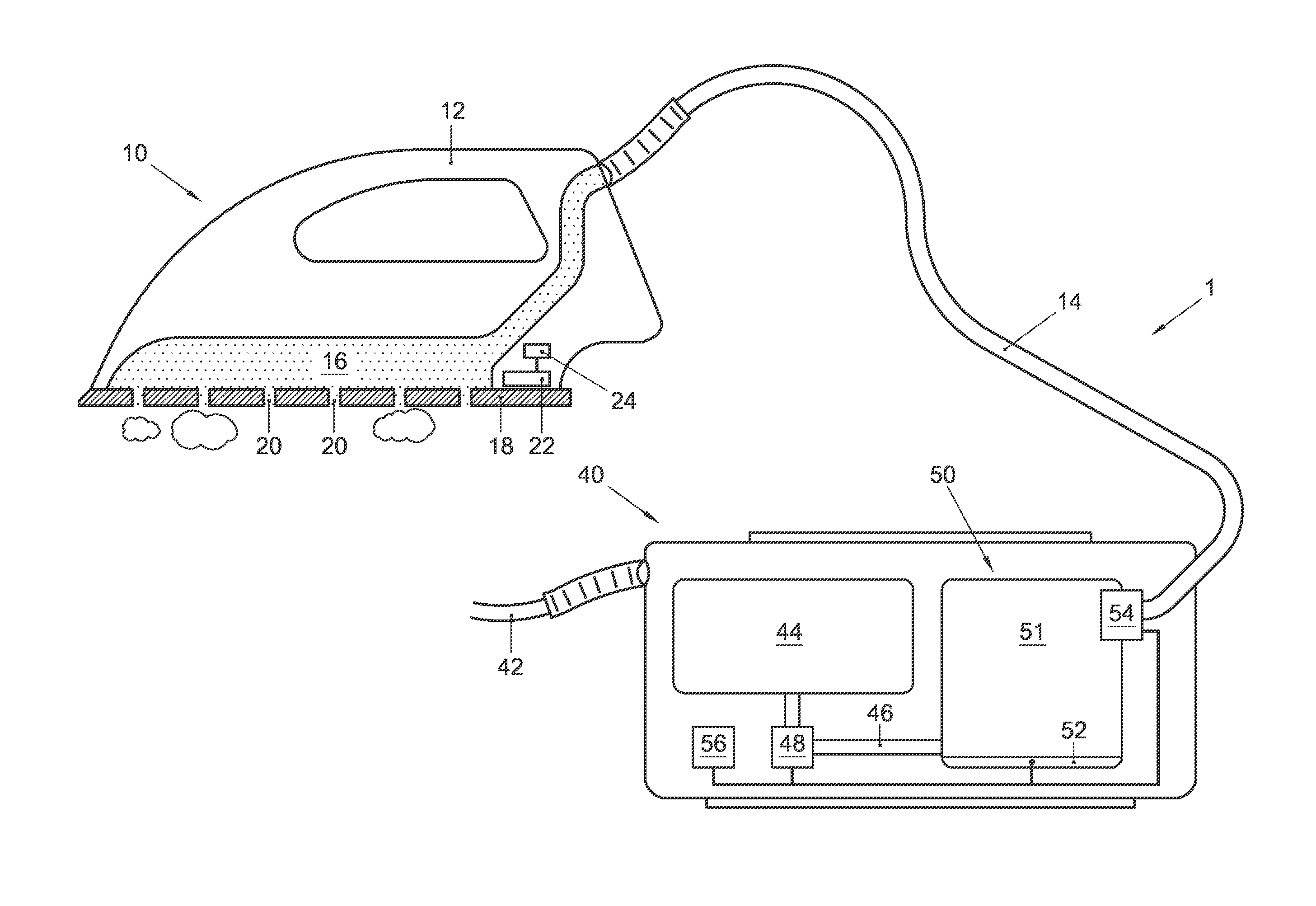 Steam ironing device