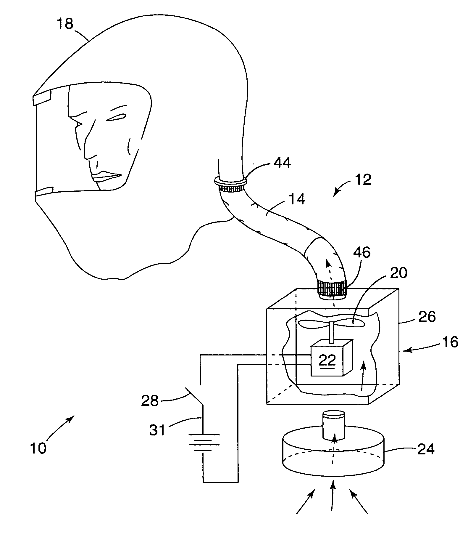 Supplied air respirator that has an adjustable length hose