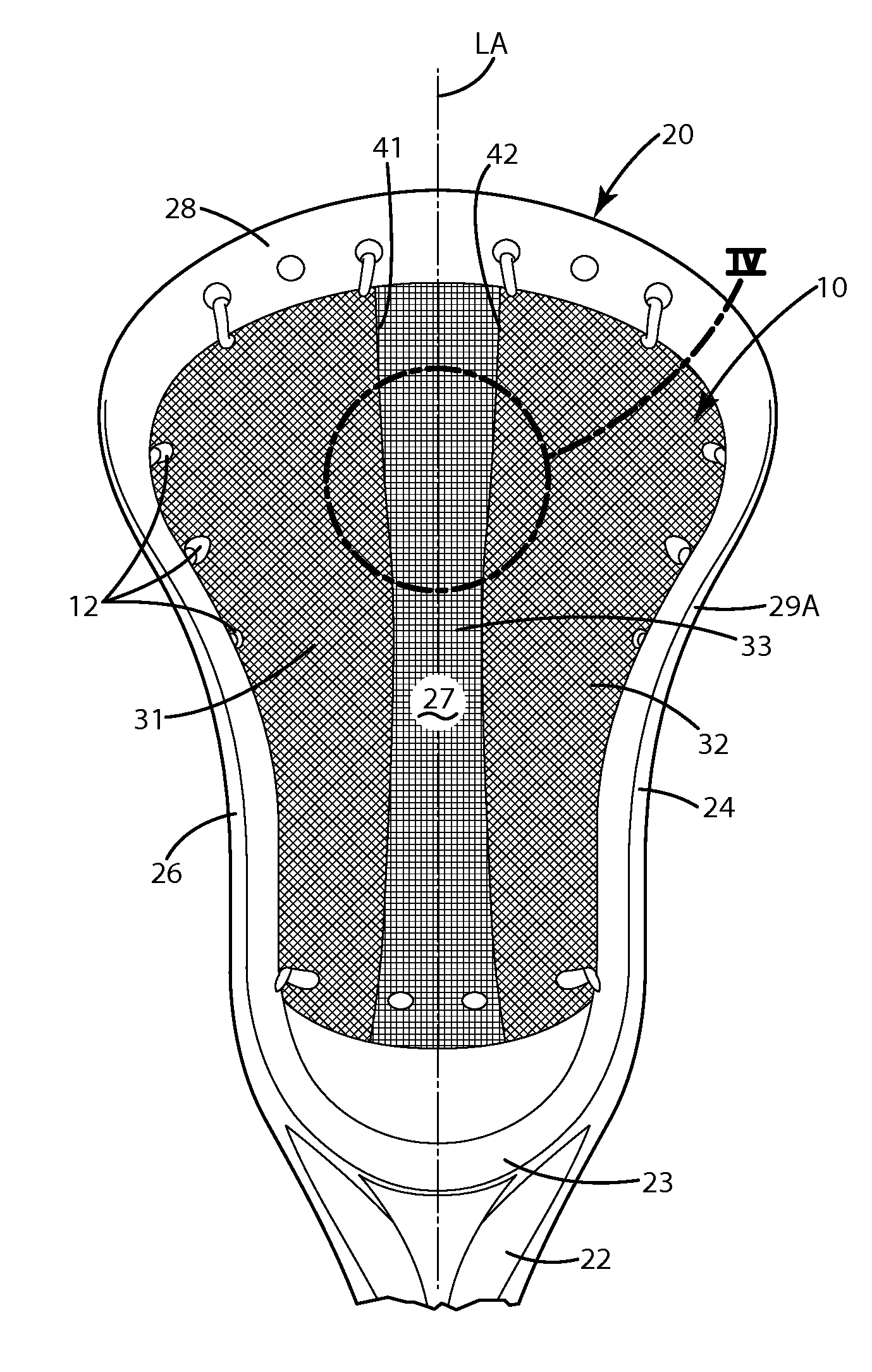 Lacrosse head pocket and related method of manufacture