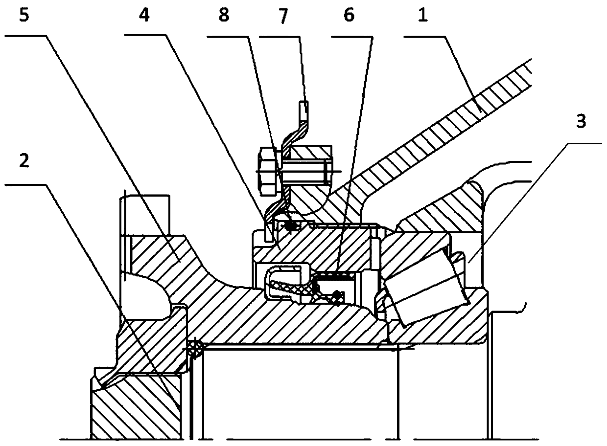 Bearing adjusting device for medium bridge speed reducer assembly and assembling method thereof