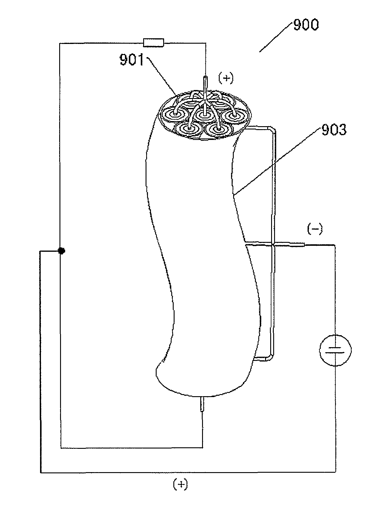 Li-ion battery and battery active components on metal wire