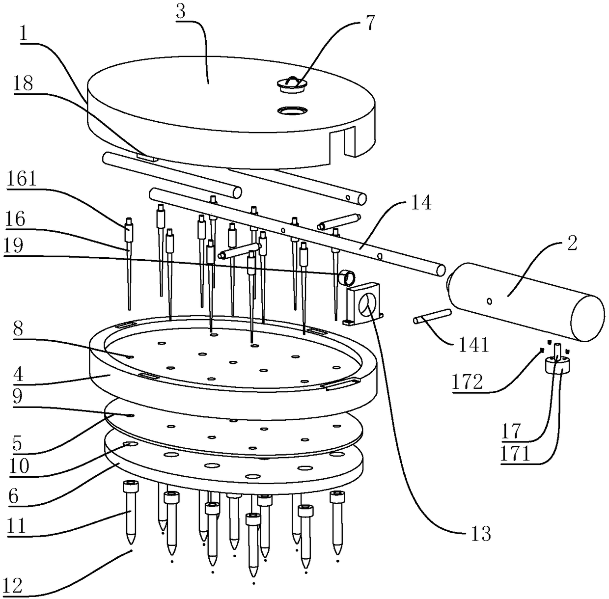 Comb with comb teeth similar to ball-pens with liquid discharging function