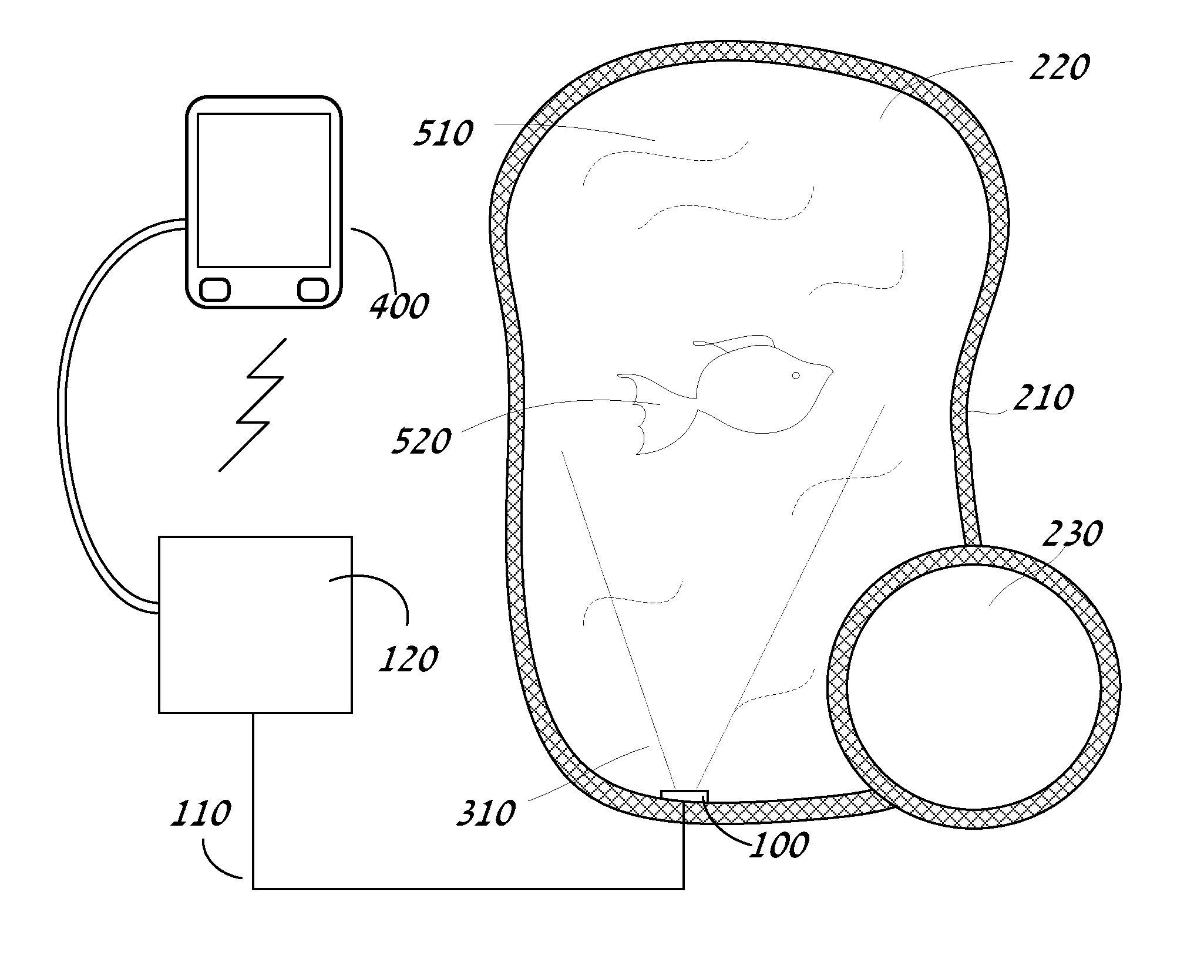 Underwater image projection controller with boundary setting and image correction modules and interface and method of using same