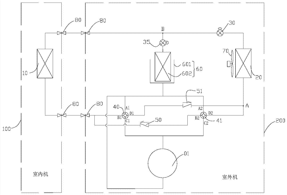 Air conditioning system being able to achieve continuous heating