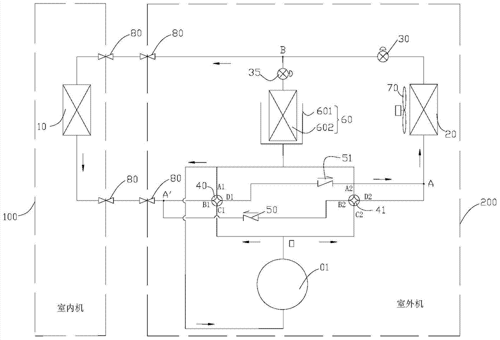 Air conditioning system being able to achieve continuous heating