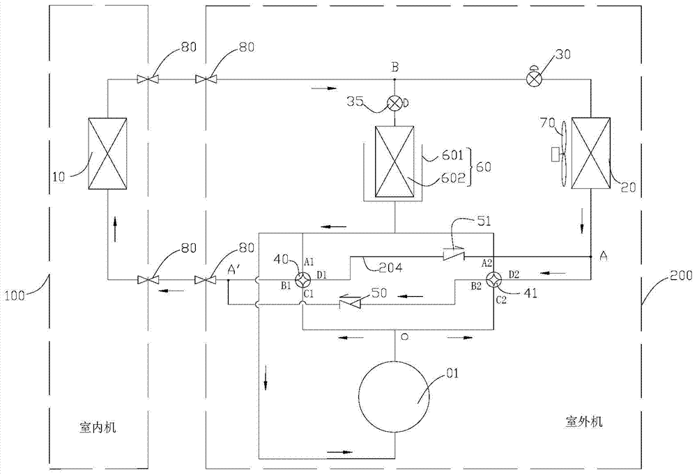 Air conditioning system being able to achieve continuous heating