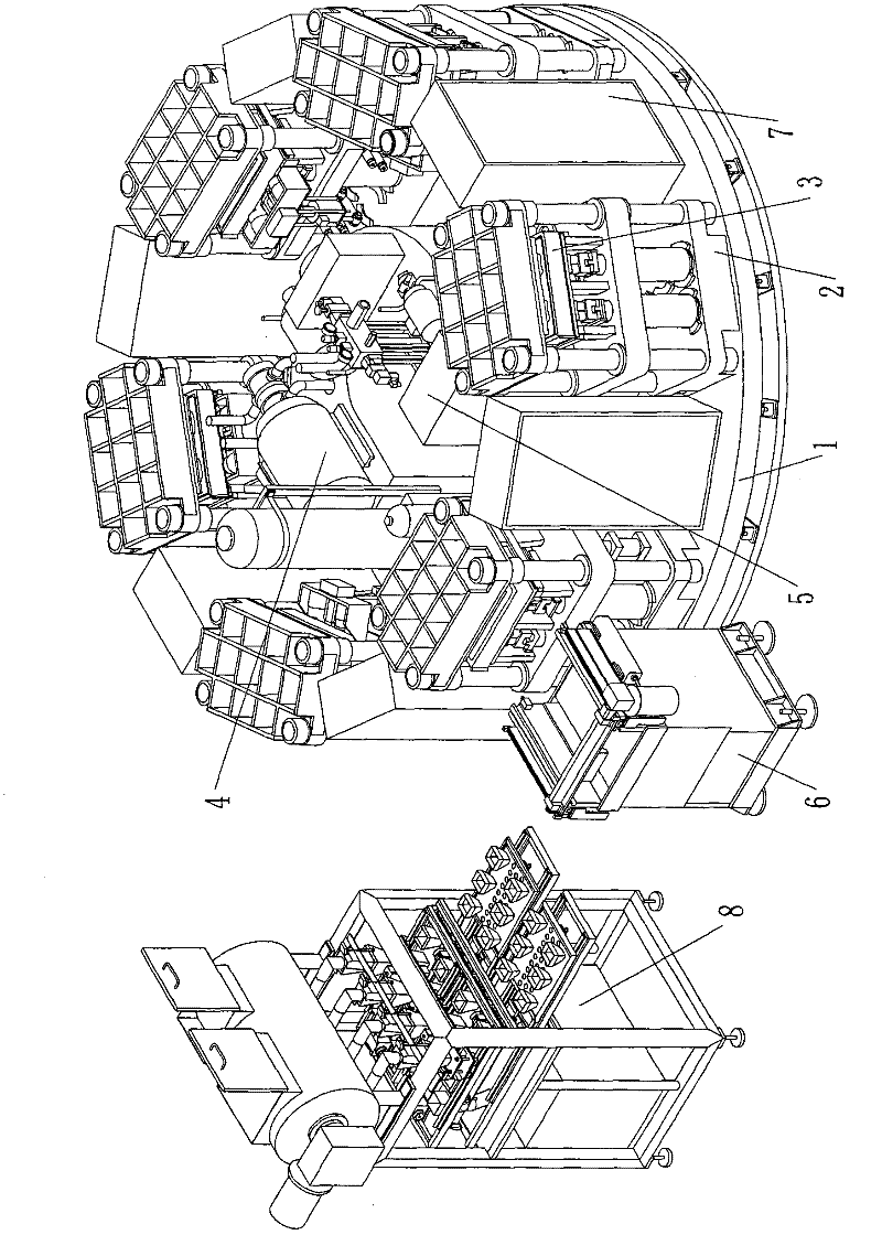 Movable type rotary hot-pressing production line for brake block die