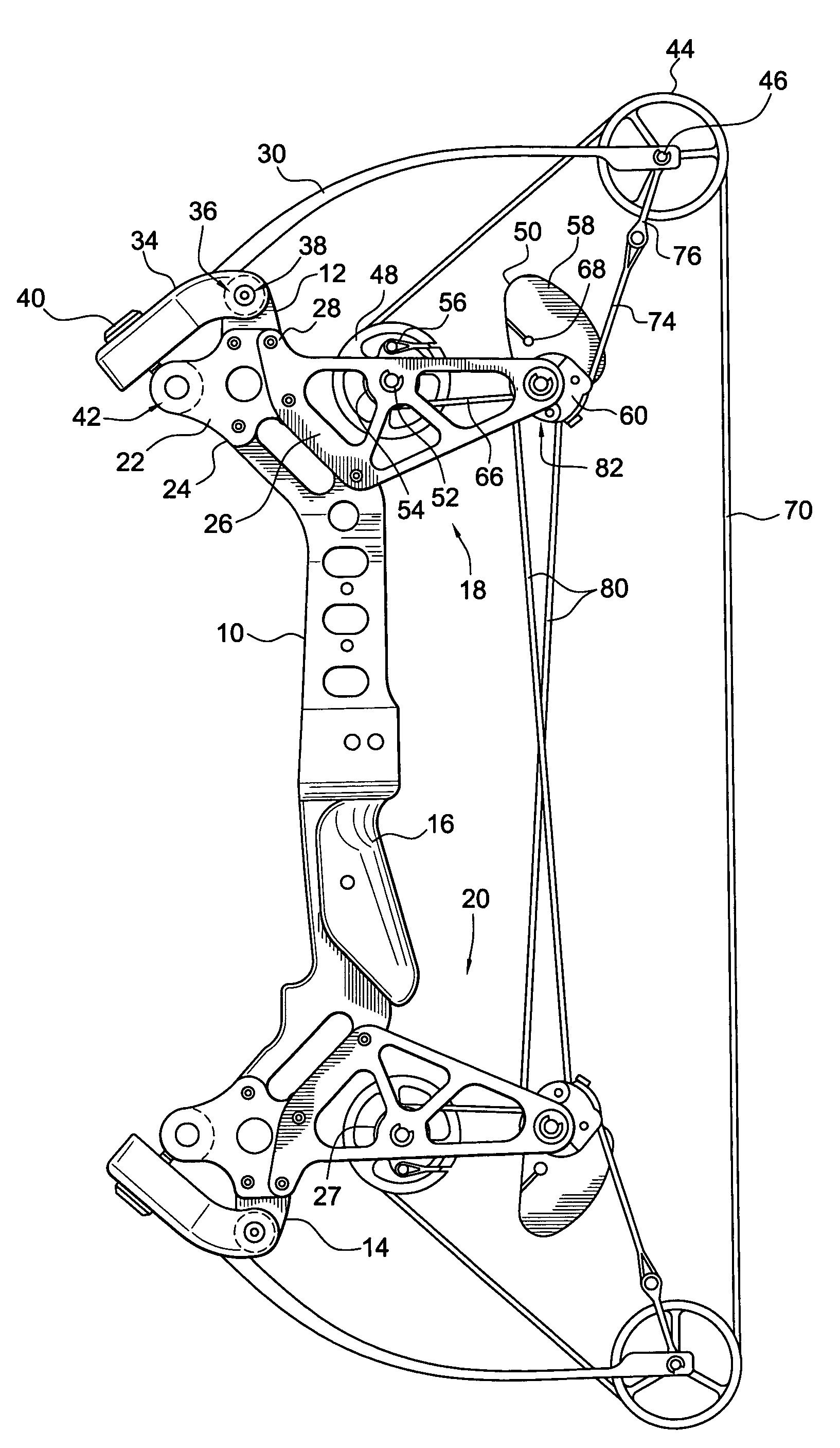 Compact archery compound bow with improved efficiency features