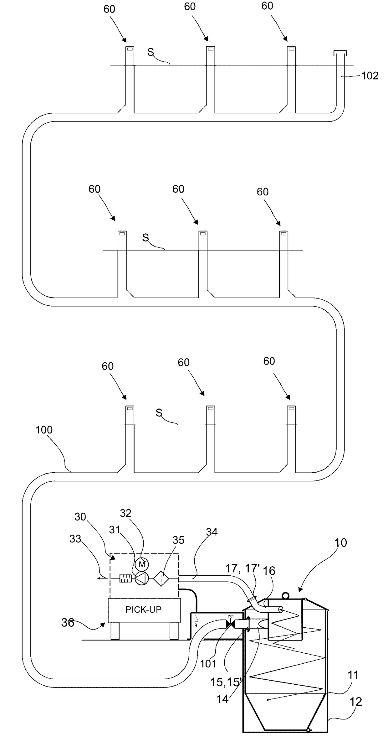 Method for handling material in a material conveying system, an input point of a material conveying system and a material conveying system