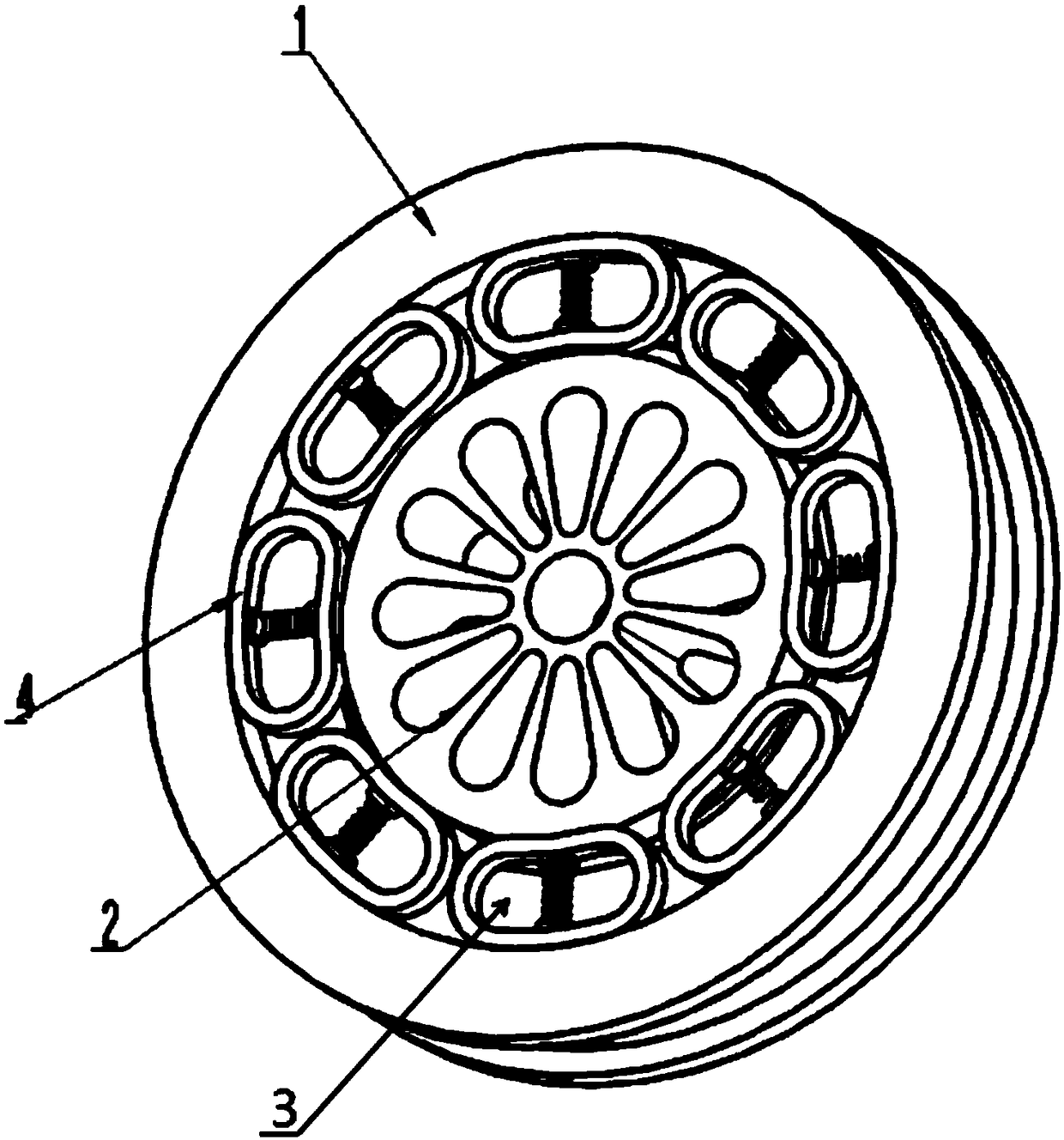 A shock-absorbing wheel hub for an air-free tire