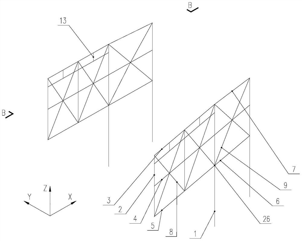 A cantilevered truss structure with multi-storey high-height and large space embedded with small orthogonal trusses and its application