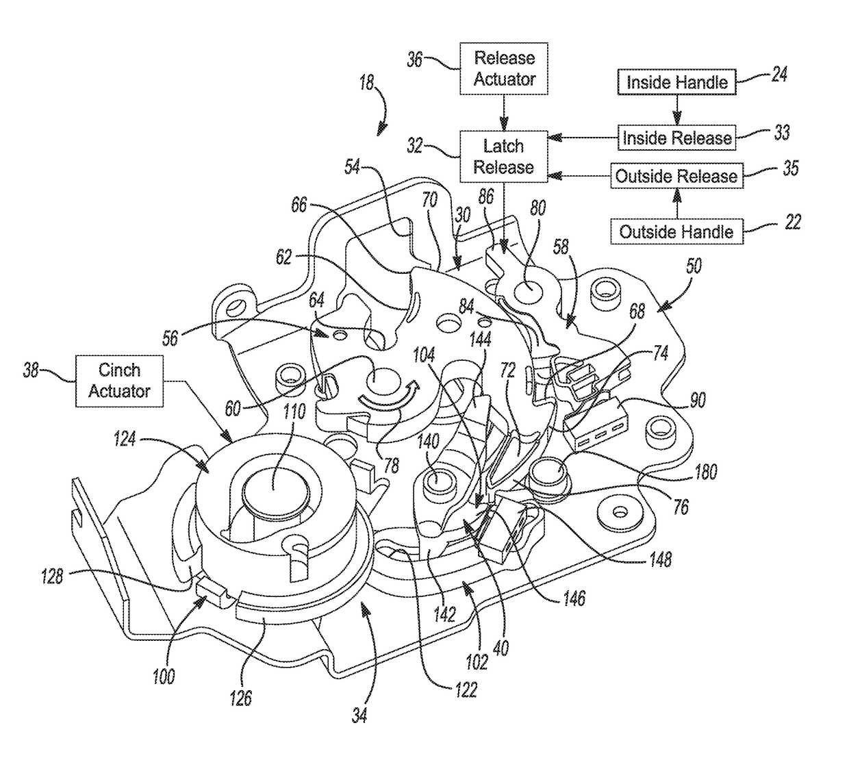 Power closure latch assembly with cinch mechanism having ratchet retention function