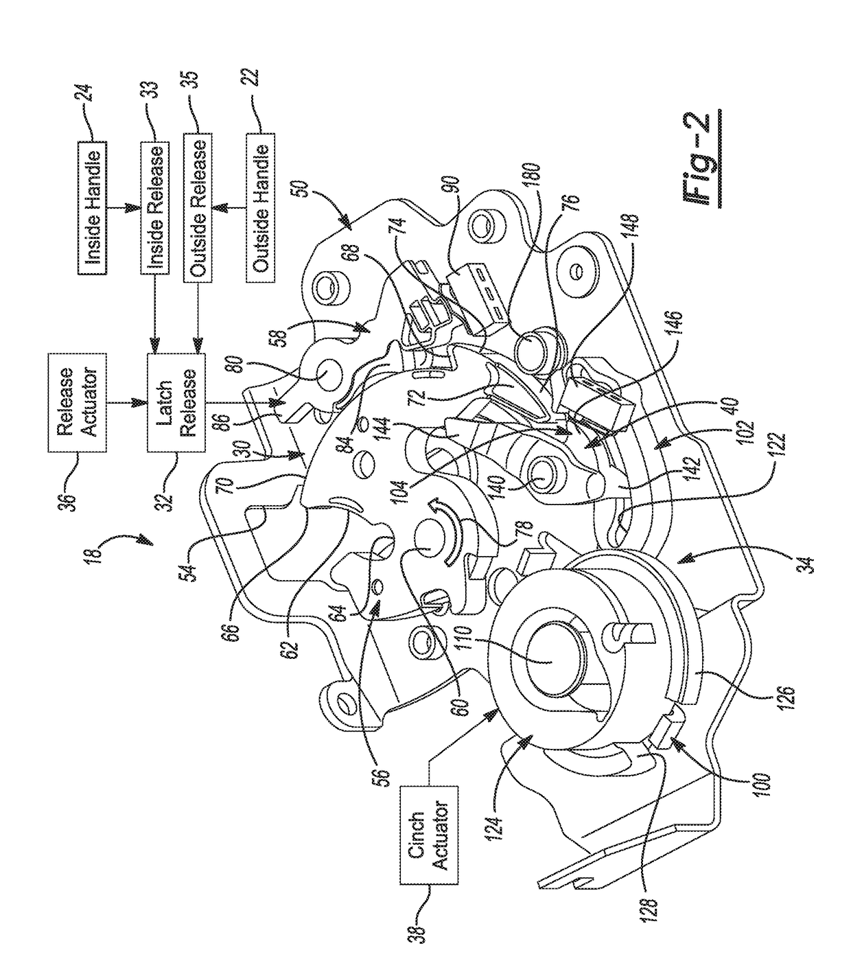 Power closure latch assembly with cinch mechanism having ratchet retention function