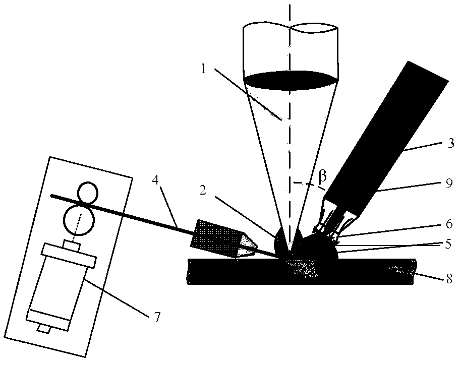 Laser-electric arc composite spot welding method for pulsed wire feeding