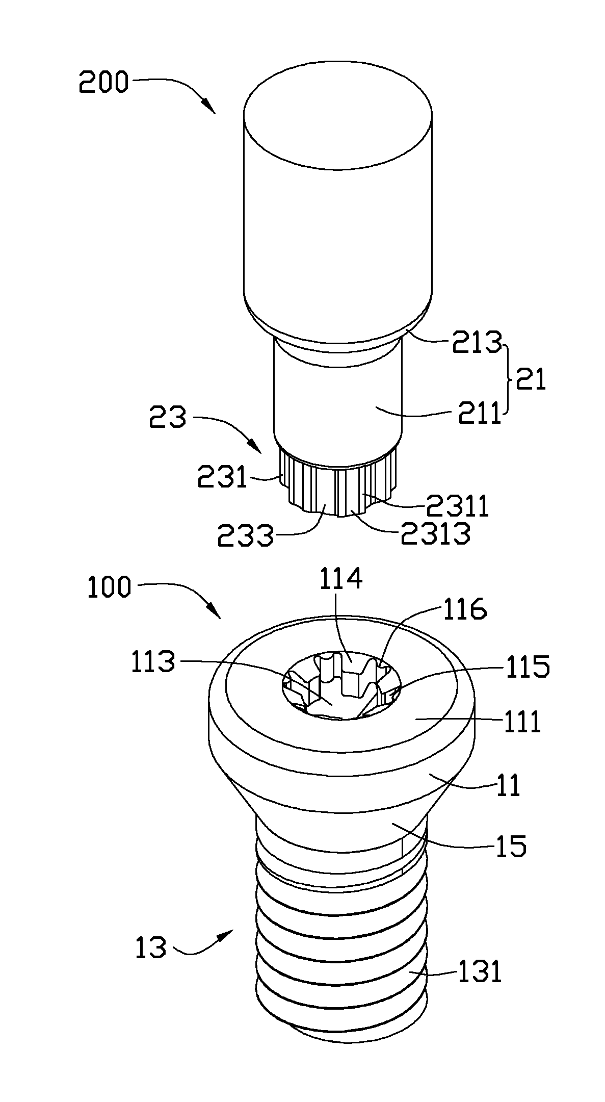 Fastener, driver engaging with the fastener and punch producing the fastener