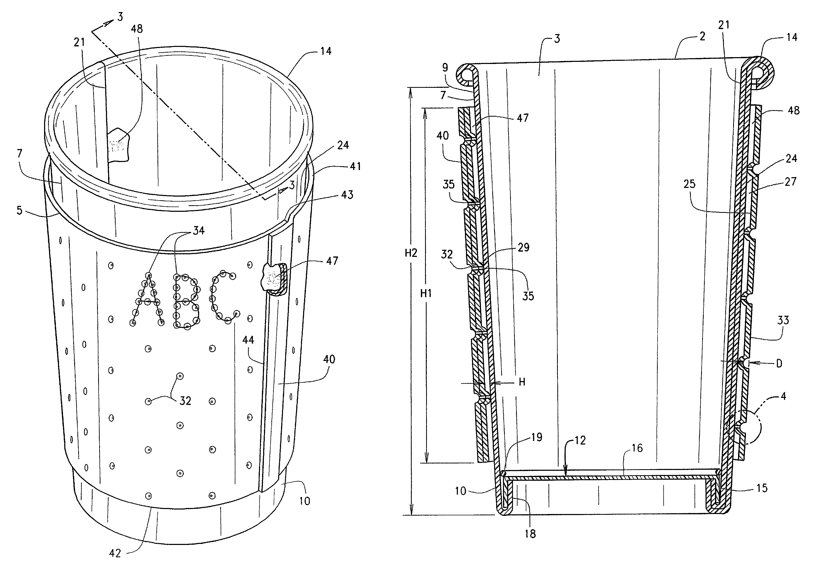 Multi walled container and method