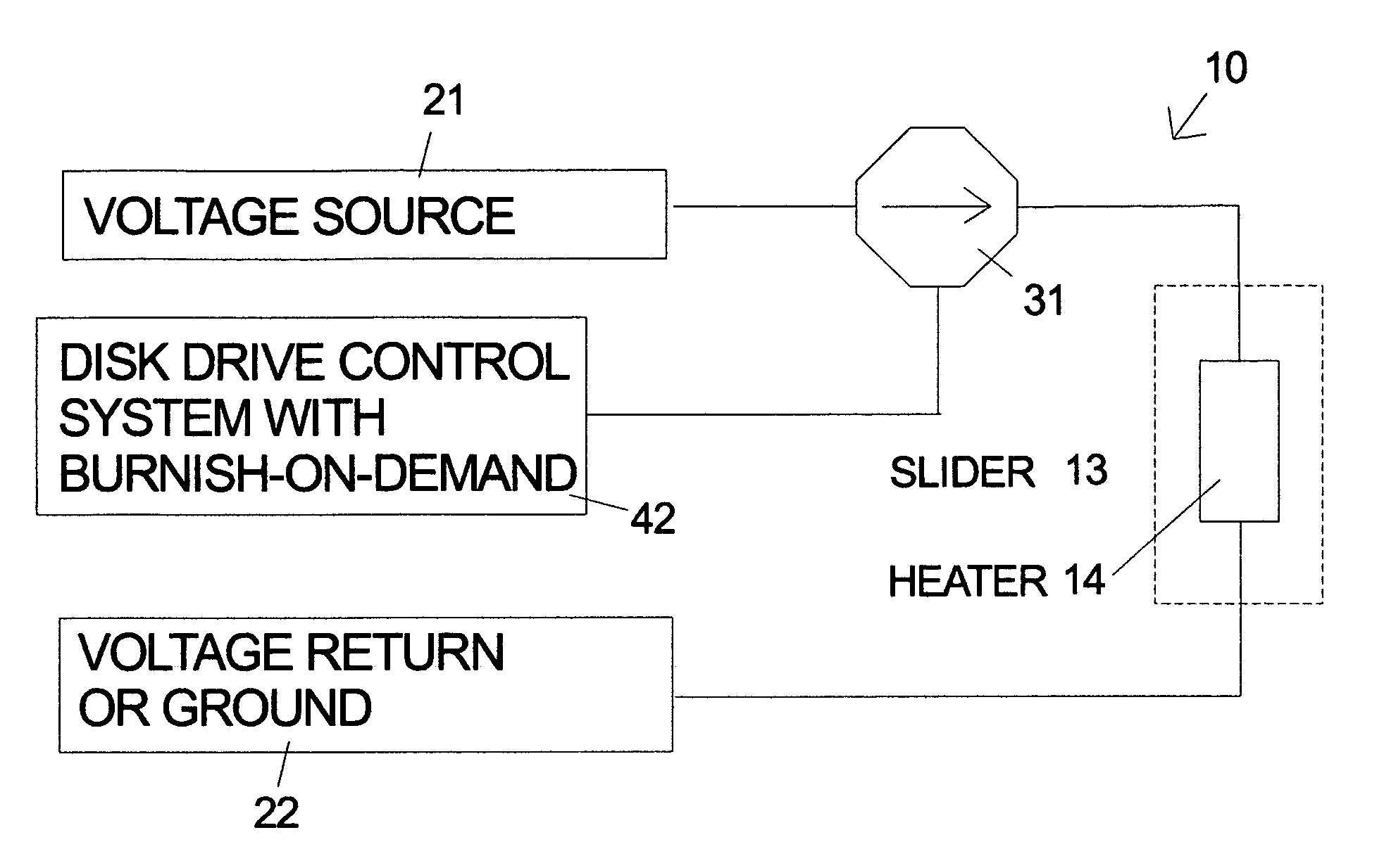 Disk drive slider design for thermal fly-height control and burnishing-on-demand