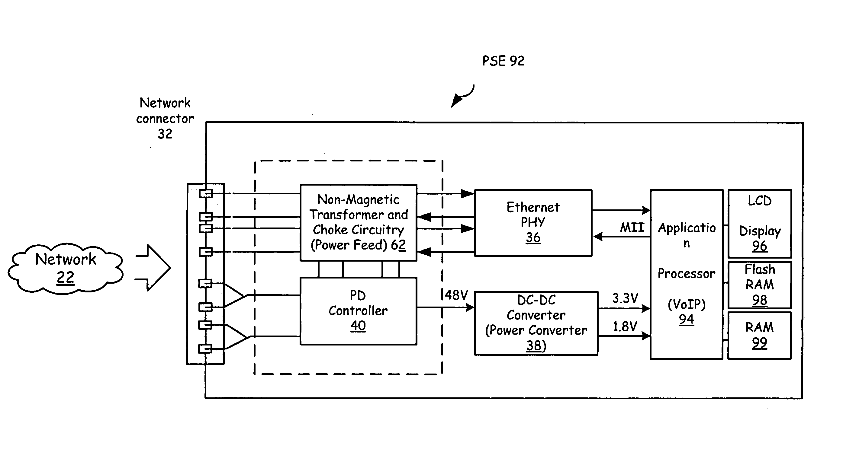 Method for high voltage power feed on differential cable pairs