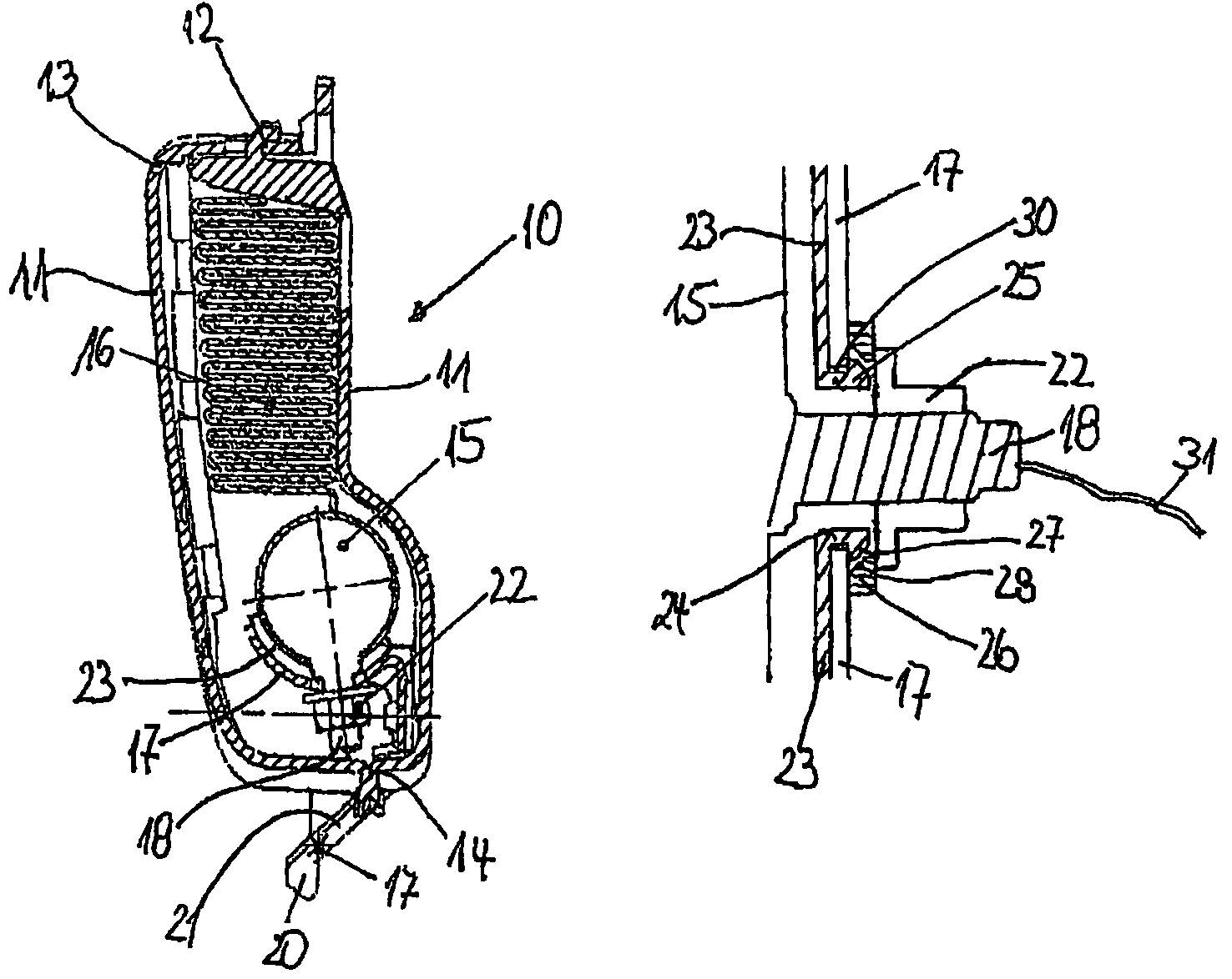 Electrically insulated fixing device for an airbag module