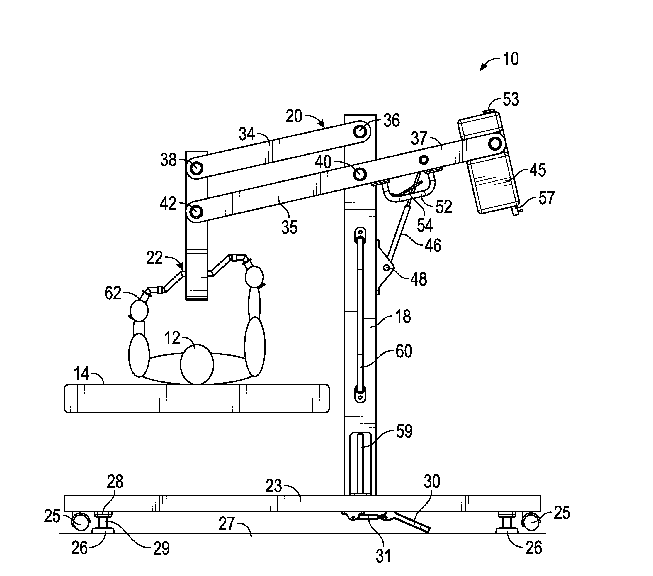 Exercise machine and method for use in a supine position