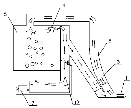 Wet dust suppressor for use at circulating air outlet of road sweeping equipment