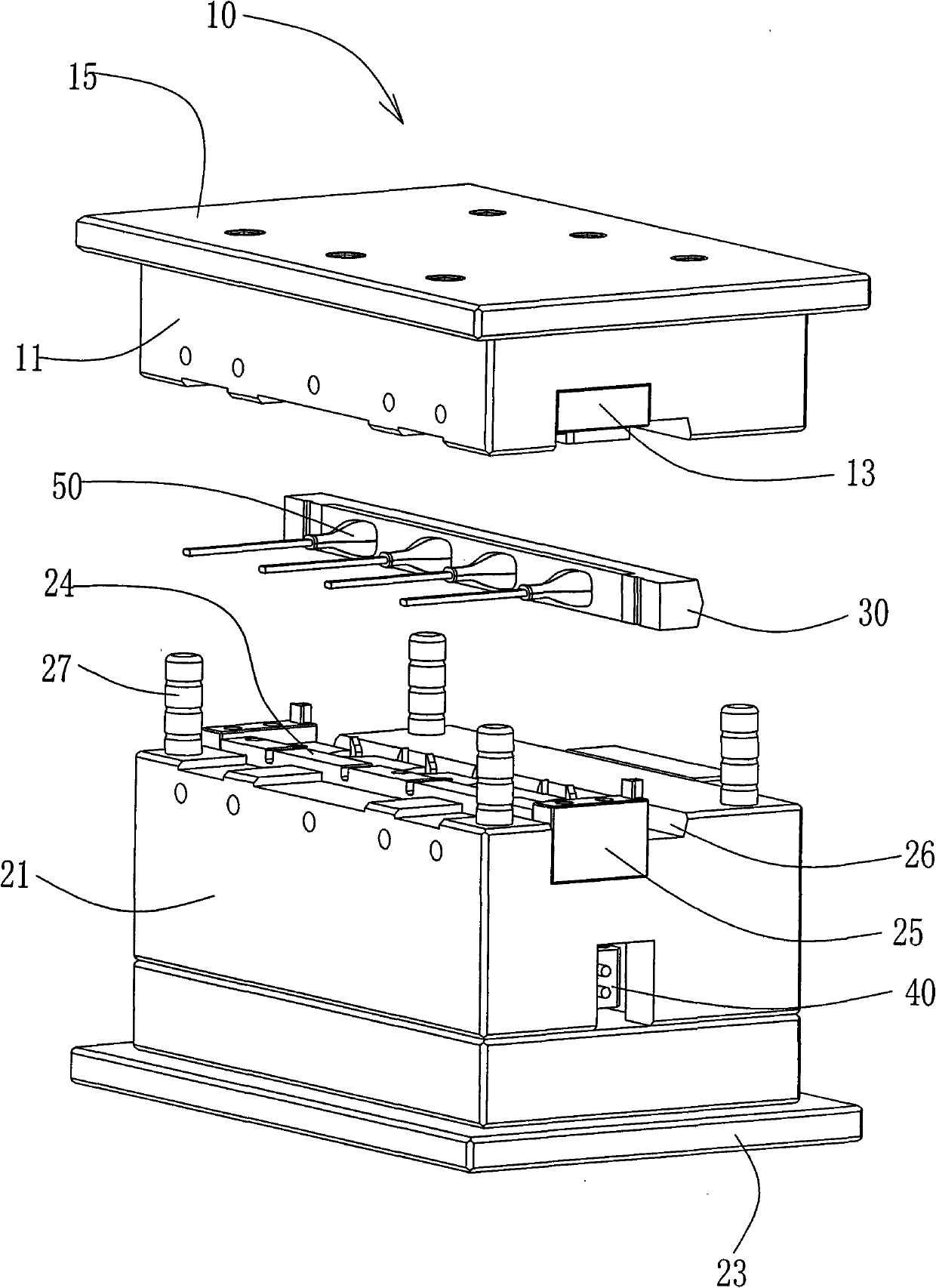 Vertical-type injection mold of improved plug