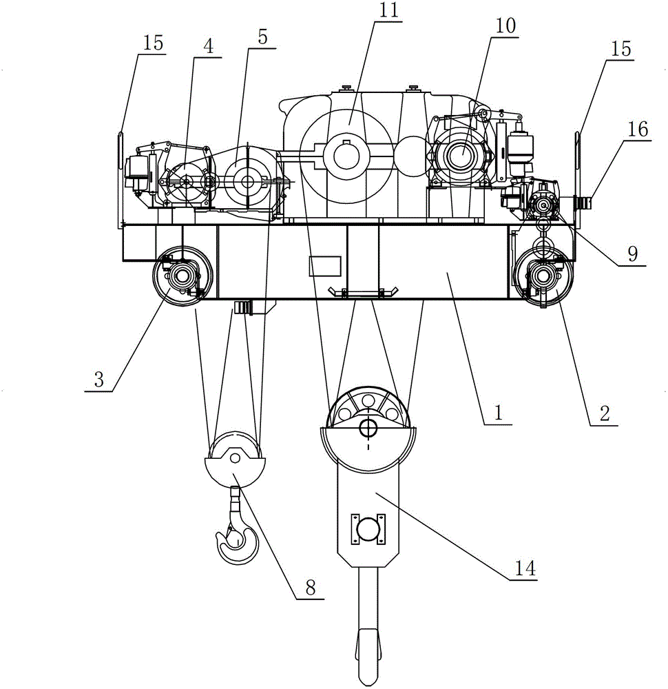 Hoisting trolley for double beam bridge crane