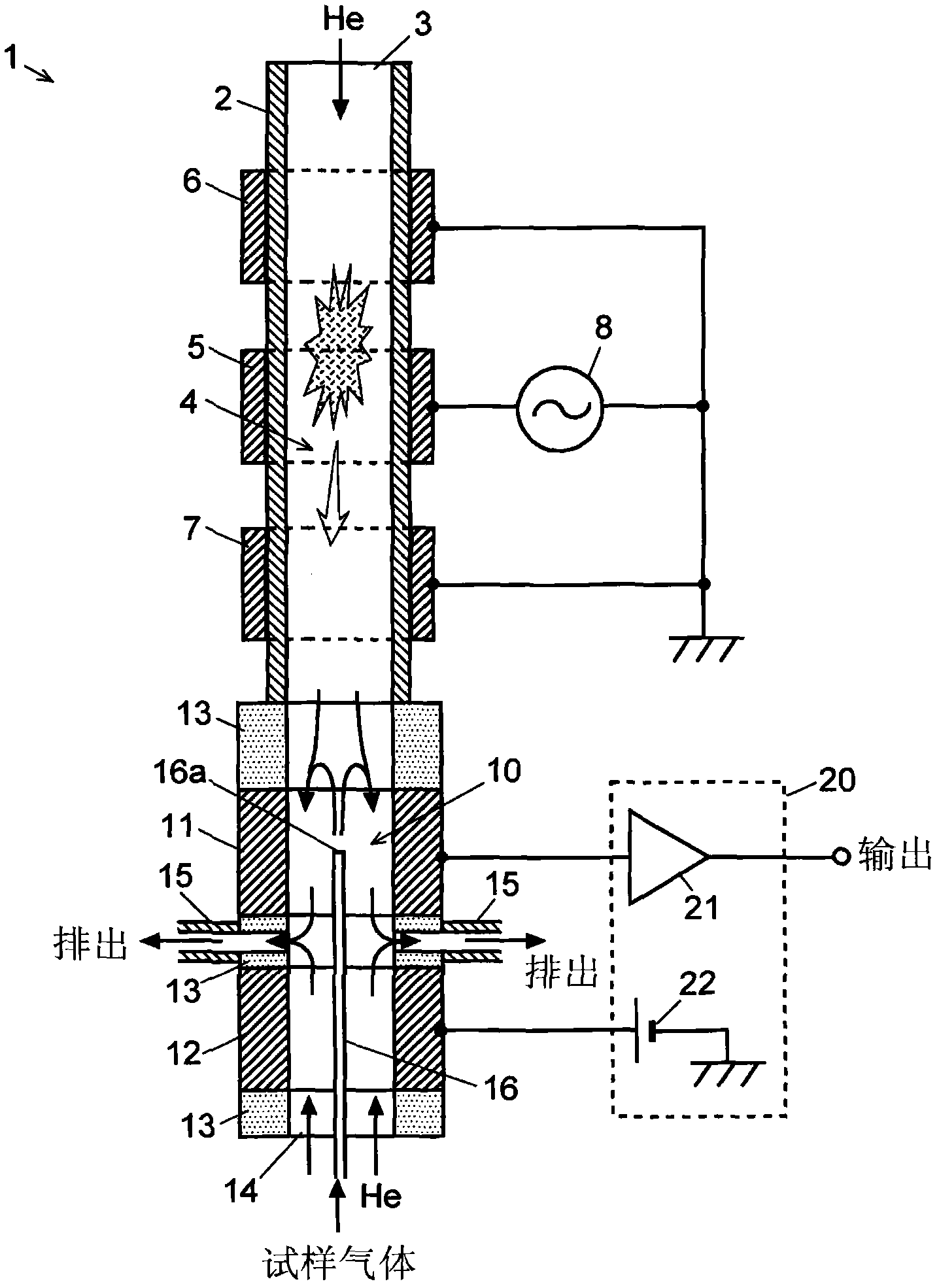 Discharge ionization current detector