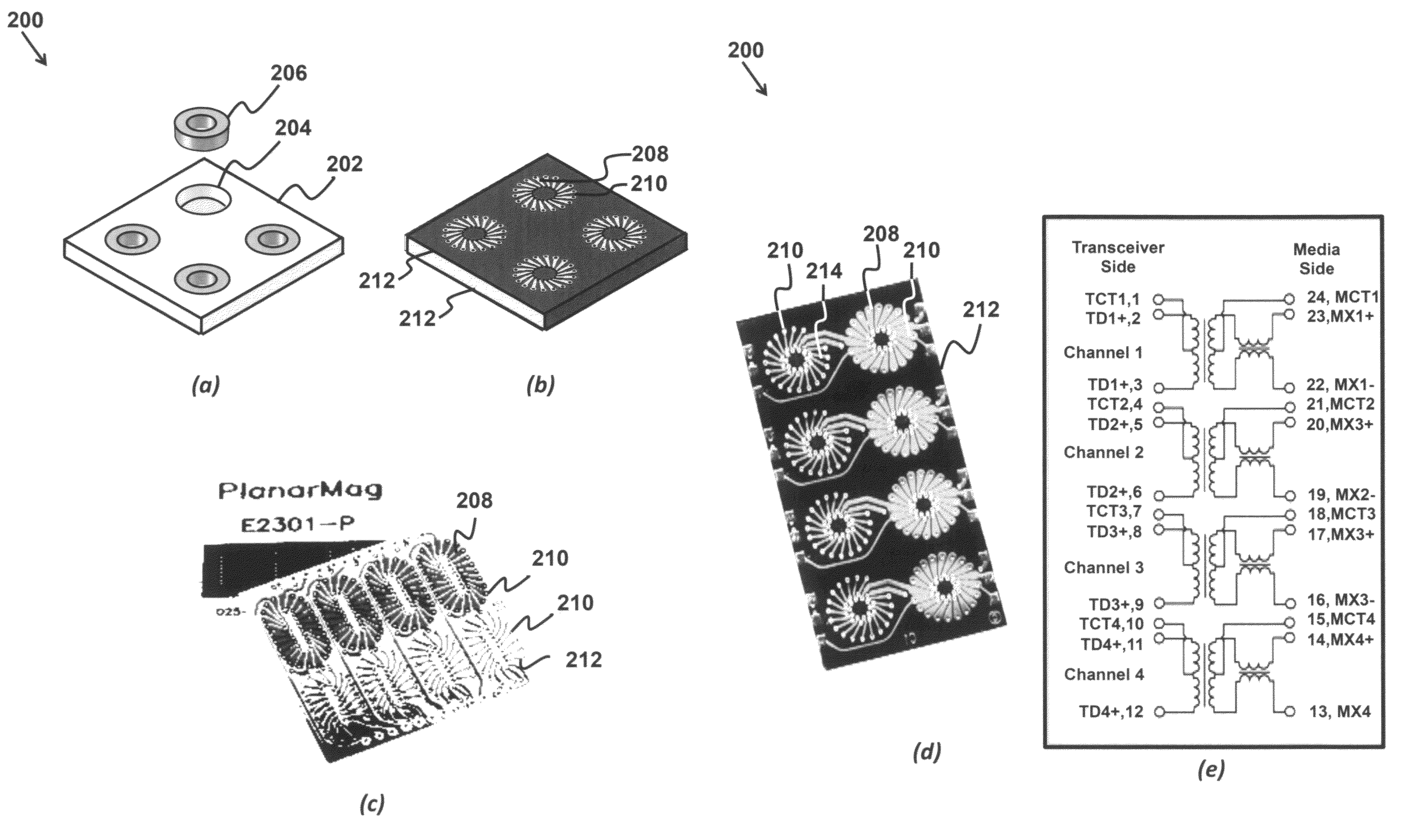 Manufacture and use of planar embedded magnetics as discrete components and in integrated connectors