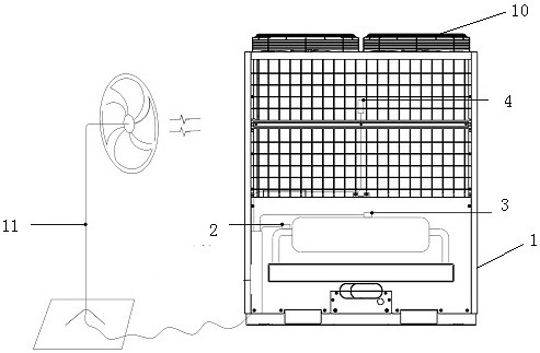 Frost restraining and defrosting equipment for air source heat pump water chilling unit for different humidities and frost restraining and defrosting control method