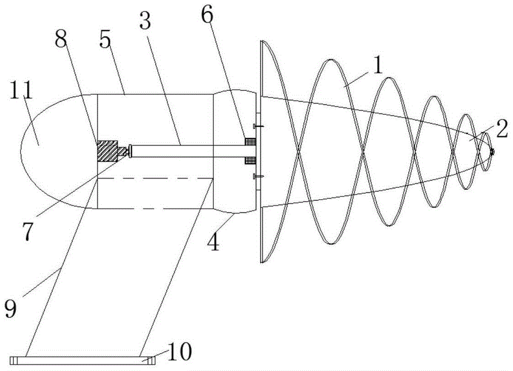 Horizontal-shaft tidal turbine with linkage spiral vanes