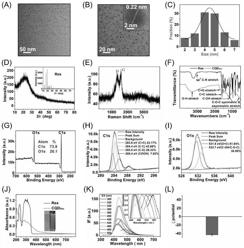 Resveratrol carbon quantum dots as well as preparation method and application thereof