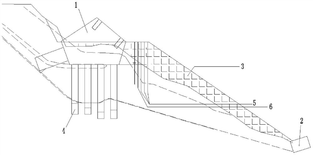 Stone filling and island building construction bearing platform method for underwater stone abrupt slope area