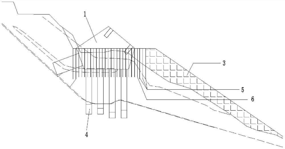 Stone filling and island building construction bearing platform method for underwater stone abrupt slope area